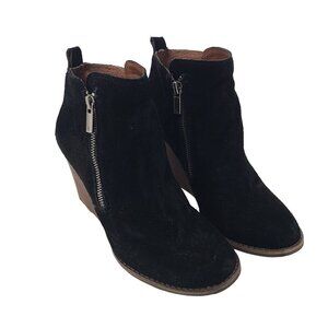 Lucky Brand Yesterr Suede Wedge Booties Ankle Boot Black Size 6
